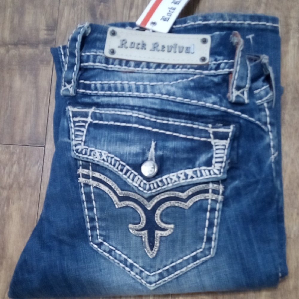 Rock Revival Women's 28 Easy Boot May Distressed Faux Leather Flap Pockets NWT